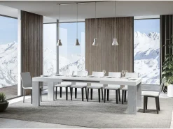 Mesa rectangular extensible blanca y gris cemento 160 a 420 cm Ribo-Soporte 2 pies