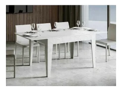 Mesa rectangular extensible para 4 a 6 personas 120/180 cm blanco efecto mármol Kina