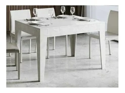 Mesa rectangular extensible para 4 a 6 personas 120/180 cm blanco efecto mármol Kina