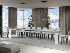 Mesa rectangular extensible hormigón gris y blanco 180 a 440 cm Ribo-Soporte 4 pies