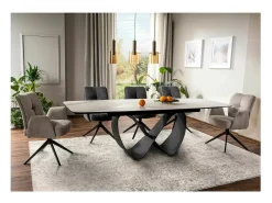 Mesa rectangular extensible de diseño con aspecto de mármol gris ámbar