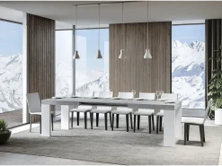 Mesa rectangular extensible hormigón gris y blanco 160 a 420 cm Ribo-Soporte 2 pies