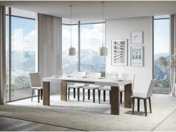 Mesa rectangular extensible madera blanca y nogal 130 a 234 cm Ribo-Soporte 2 pies