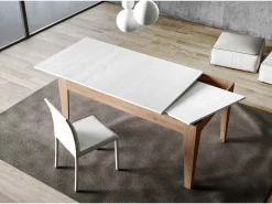 Mesa rectangular extensible 160/220 cm madera clara y blanco Mixa