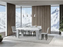 Mesa rectangular extensible blanca y gris cemento 180 a 440 cm Ribo-Soporte 4 pies