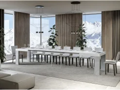 Mesa rectangular extensible blanca y gris cemento 180 a 440 cm Ribo-Soporte 4 pies