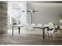 Mesa rectangular extensible para 6 a 16 personas L 120 a 380 cm efecto mármol blanco y estructura de metal antracita Zakary