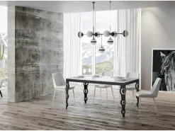Mesa rectangular extensible para 6 a 16 personas L 120 a 380 cm efecto mármol blanco y estructura de metal antracita Zakary