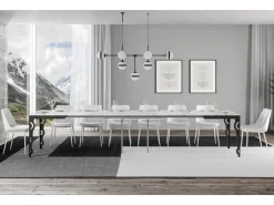 Mesa rectangular extensible para 6 a 16 personas L 120 a 380 cm efecto mármol blanco y estructura de metal antracita Zakary