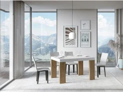 Mesa rectangular extensible blanca y madera clara 130 a 234 cm Ribo-Base y soporte con ruedas