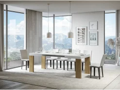Mesa rectangular extensible blanca y madera clara 130 a 234 cm Ribo-Soporte 4 pies