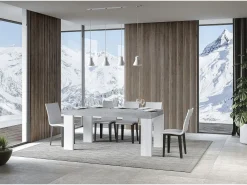 Mesa rectangular extensible hormigón gris y blanco 160 a 420 cm Ribo-Soporte 4 pies