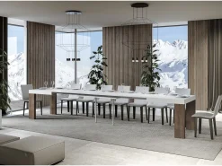 Mesa rectangular extensible madera blanca y nogal 180 a 440 cm Ribo-Soporte 2 pies