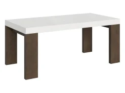 Mesa rectangular extensible madera blanca y nogal 180 a 440 cm Ribo-Soporte 2 pies