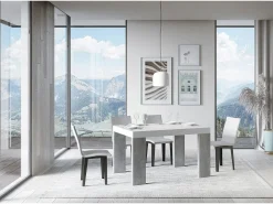 Mesa rectangular extensible blanca y gris cemento 130 a 234 cm Ribo-Soporte 2 pies