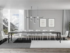 Mesa rectangular oriental extensible para 6 a 20 personas L 160 a 420 cm estructura de metal gris hormigón y antracita Zakary