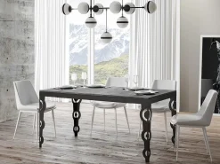 Mesa rectangular oriental extensible para 6 a 20 personas L 160 a 420 cm estructura de metal gris hormigón y antracita Zakary