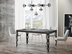 Mesa rectangular oriental extensible para 6 a 10 personas L 120 a 224 cm estructura de metal gris hormigón y antracita Zakary