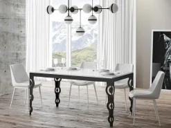 Mesa rectangular oriental extensible para 6 a 20 personas L 180 a 440 cm lacada en blanco y estructura de metal antracita Zakary