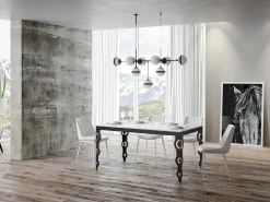 Mesa rectangular oriental extensible para 6 a 20 personas L 180 a 440 cm lacada en blanco y estructura de metal antracita Zakary