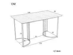 Mesa rectangular 140x80 cm, mármol gris, patas metálicas regulables, para cocina y salón