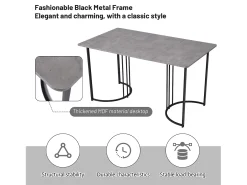 Mesa rectangular 140x80 cm, mármol gris, patas metálicas regulables, para cocina y salón