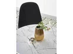 Mesa redonda blanca de 80 cm con tablero imitación mármol y base de metal DANU