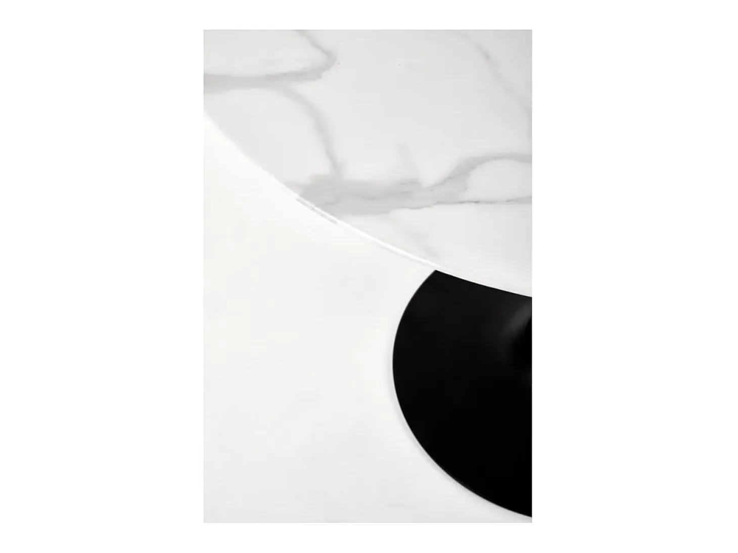Mesa redonda de 90 cm con tablero de cristal imitación mármol blanco y pata central Amboise negra