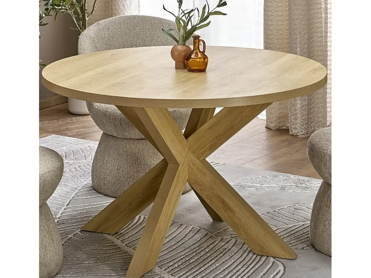 Mesa redonda de 105 cm en roble natural RAVI