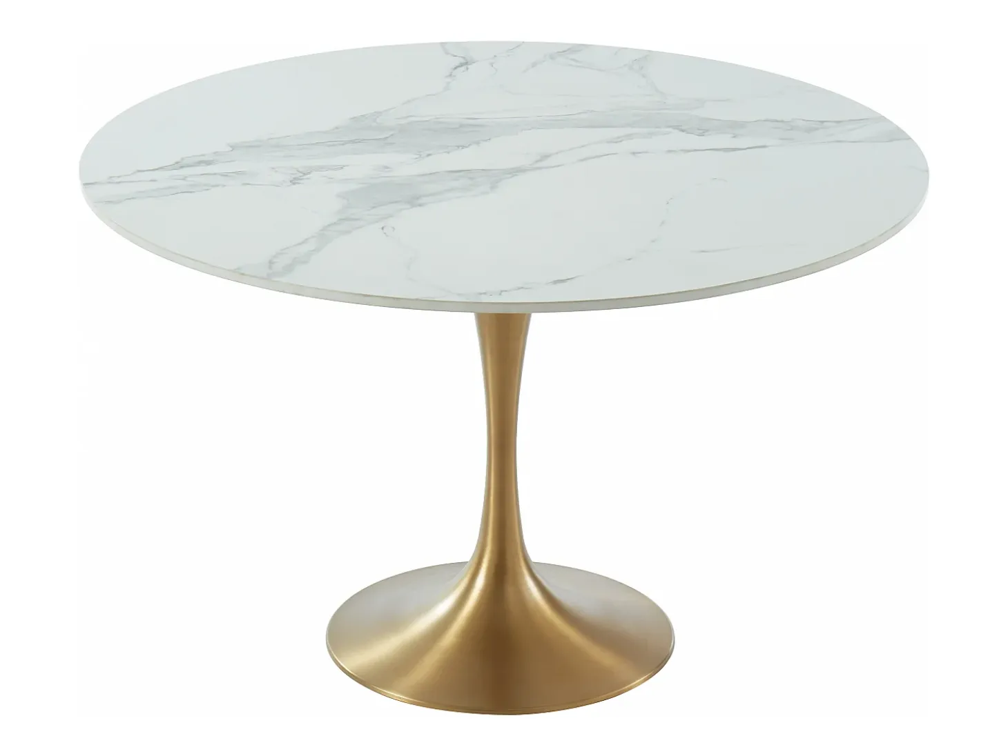 Mesa redonda de comedor design - 4 comensales - Mármol y metal - Blanco y dorado - NORAH