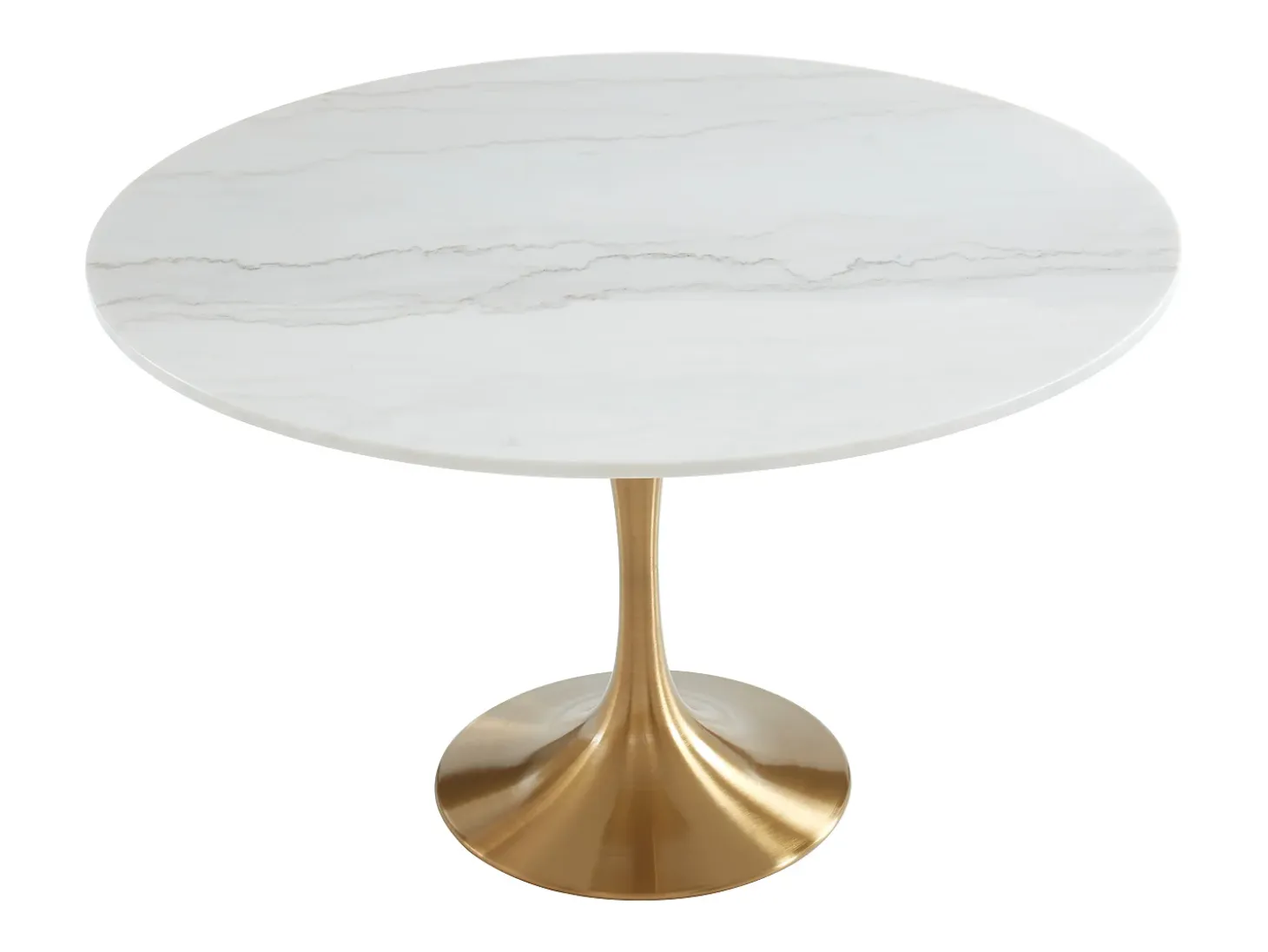 Mesa redonda de comedor design - 4 comensales - Mármol y metal - Blanco y dorado - NORAH
