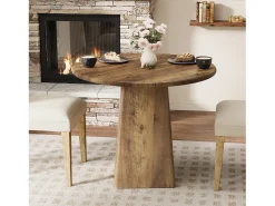 Mesa redonda de comedor de 80 cm para 2-4 personas, mesa de cocina pequeña rústica con base cuadrada