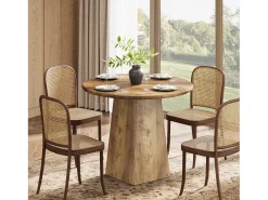 Mesa redonda de comedor de 80 cm para 2-4 personas, mesa de cocina pequeña rústica con base cuadrada