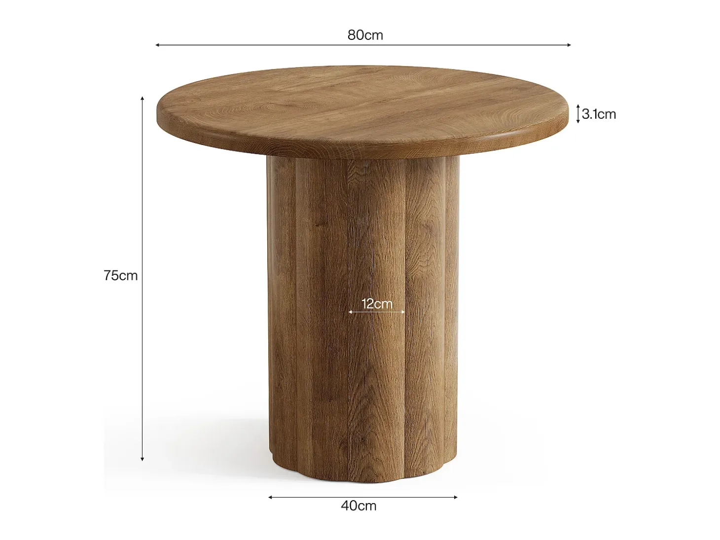 Mesa redonda de comedor, mesa de cocina para 2-4 personas, 80 x 80 x 75 cm, mesa rústica pequeña de comedor con base resistente para comedor (marrón)