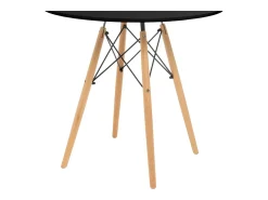 Mesa Redonda de Comedor o Cocina en Patas de Madera y Tapa Negra – 80 cm de Diámetro y 75 cm de Alto.