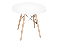 Mesa Redonda de Comedor o Cocina en Patas de Madera y Tapa Blanca – 80 cm de Diámetro y 75 cm de Alto.