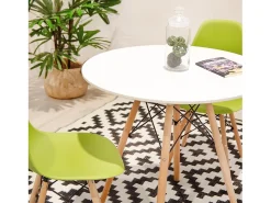 Mesa Redonda de Comedor o Cocina en Patas de Madera y Tapa Blanca – 80 cm de Diámetro y 75 cm de Alto.