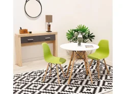 Mesa Redonda de Comedor o Cocina en Patas de Madera y Tapa Blanca – 80 cm de Diámetro y 75 cm de Alto.