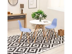 Mesa Redonda de Comedor o Cocina en Patas de Madera y Tapa Blanca – 80 cm de Diámetro y 75 cm de Alto.