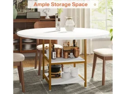 Mesa Redonda de Comedor para 4 Personas, 120 x 75 cm (diámetro x Altura), Dorado y Blanco