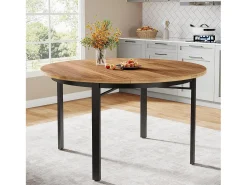 Mesa redonda de comedor para 4 a 6 personas, 120 cm, mesa de cocina con patas de metal sólidas, mesa de comedor circular