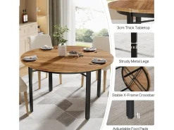 Mesa redonda de comedor para 4 a 6 personas, 120 cm, mesa de cocina con patas de metal sólidas, mesa de comedor circular
