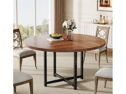 Mesa redonda de comedor para 4-6 personas, mesa de cocina circular de 120 cm, mesas de cena pequeñas modernas