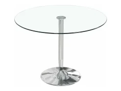 Mesa redonda de cristal de 90x75 cm con pata central metálica cromada Rune