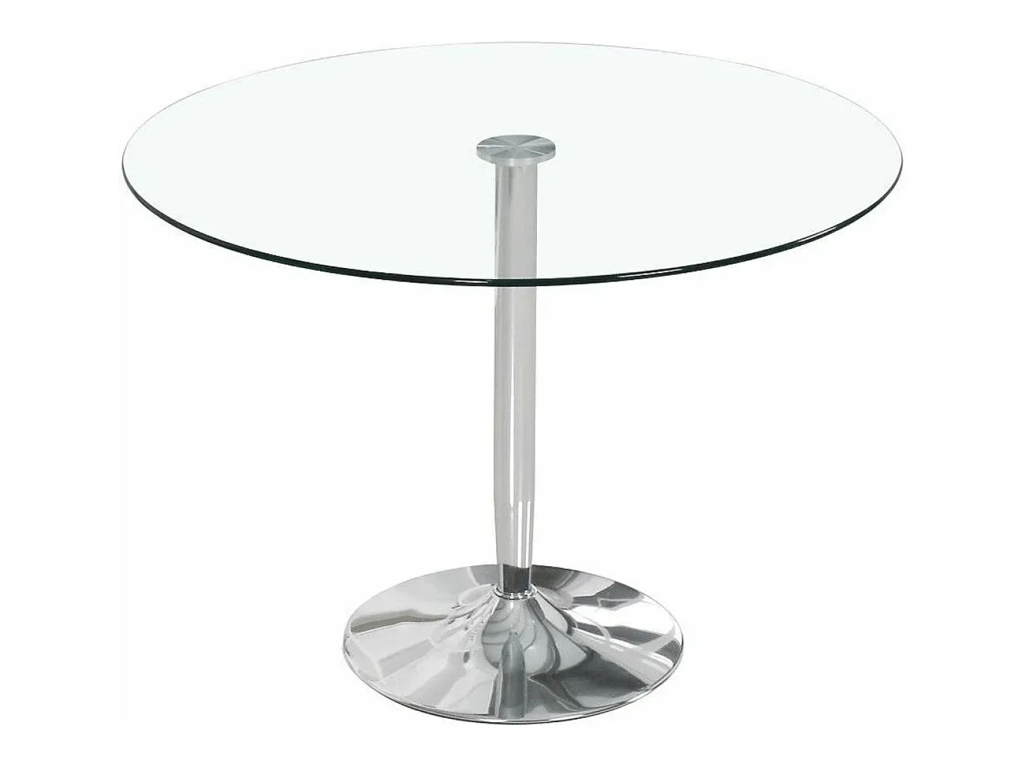 Mesa redonda de cristal de 90x75 cm con pata central metálica cromada Rune