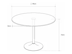 Mesa redonda de cristal de 90x75 cm con pata central metálica cromada Rune