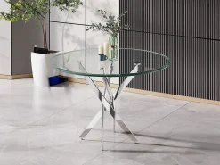 Mesa Redonda de Cristal Templado 120cm DT. Comedor o Cocina, Gris