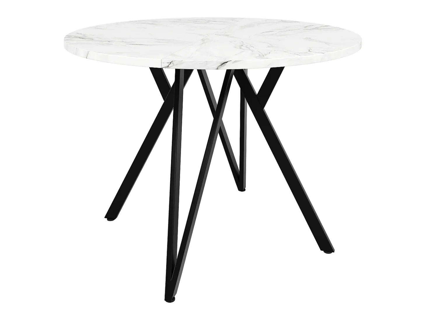 Mesa redonda de diseño moderno, tablero de MDF marmolado, patas de metal negro, para comedor y salón (100x100x76cm)