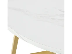 Mesa redonda de diseño, tapa de mármol blanco, base de metal dorado, para comedor y salón
