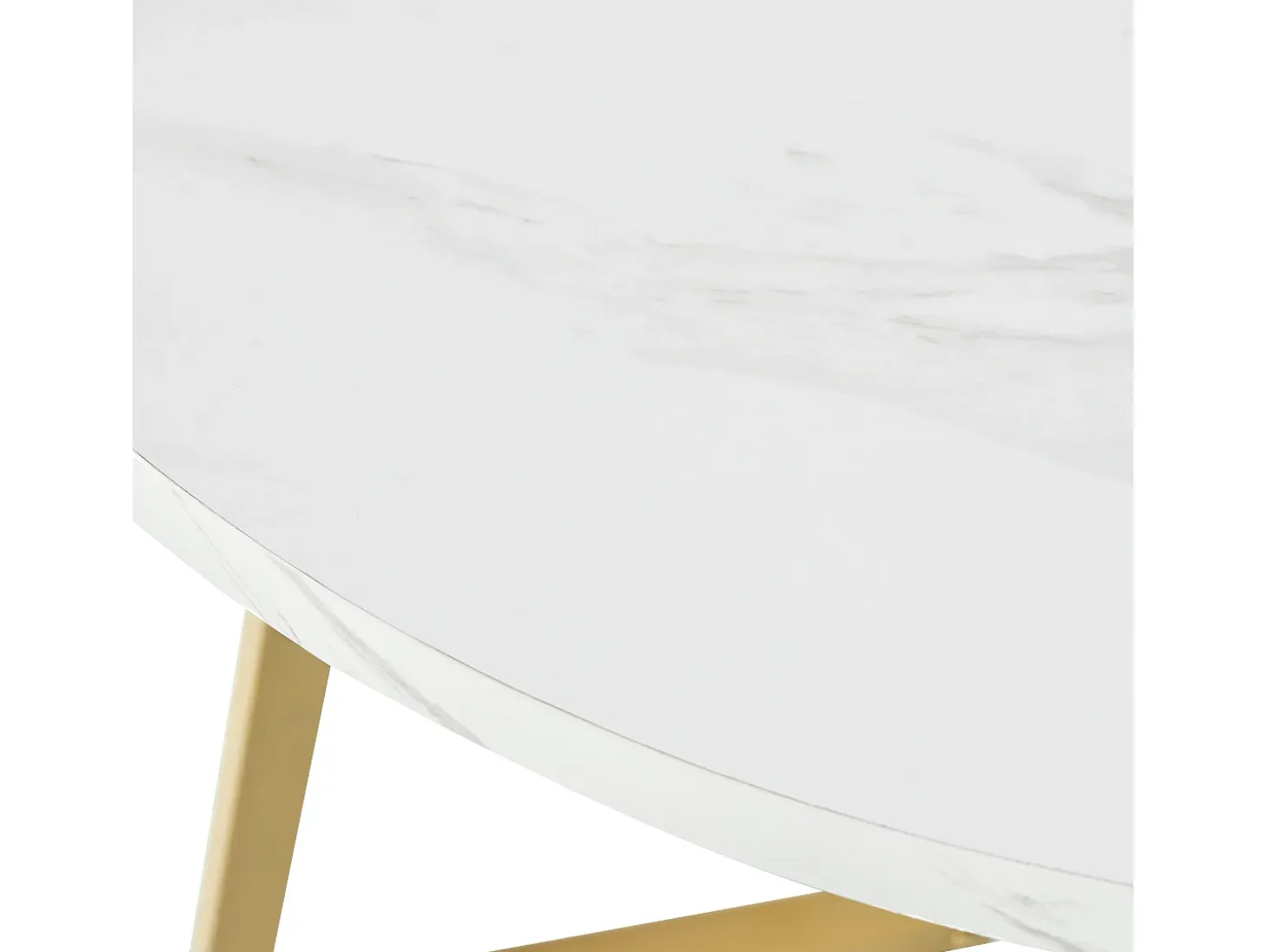 Mesa redonda de diseño, tapa de mármol blanco, base de metal dorado, para comedor y salón